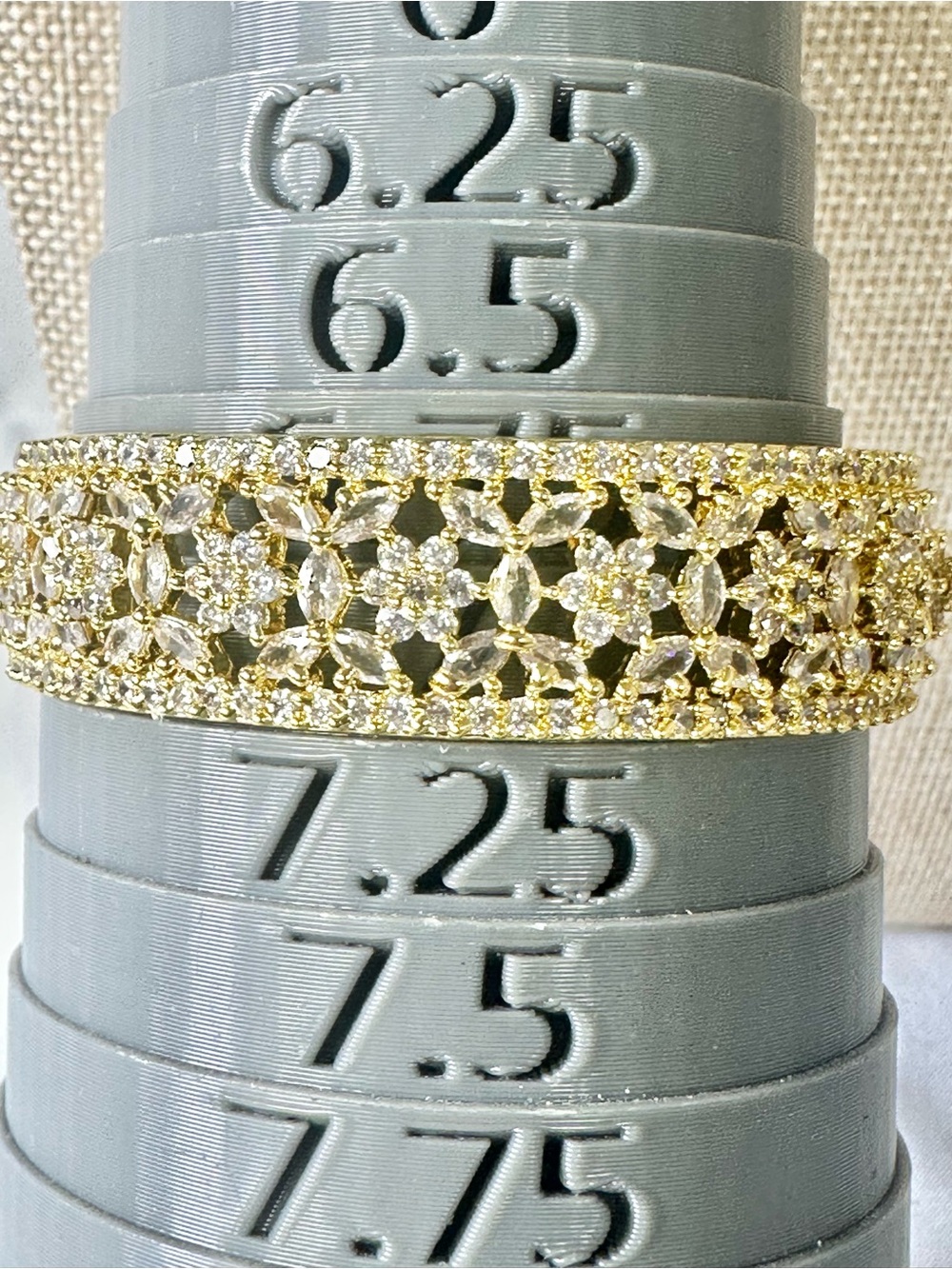 7” Gold-Plated Moissanite Crystal Floral Openwork Women's Bangle